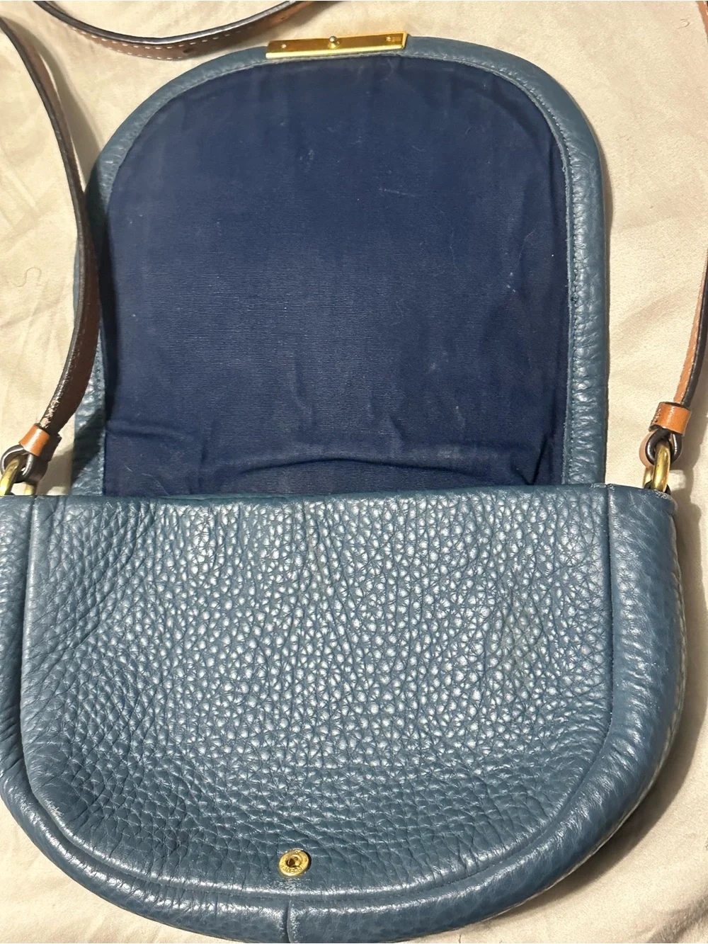Marc by Marc Jacobs Teal-Blue Pebbled Leather Crossbody with Brown Strap